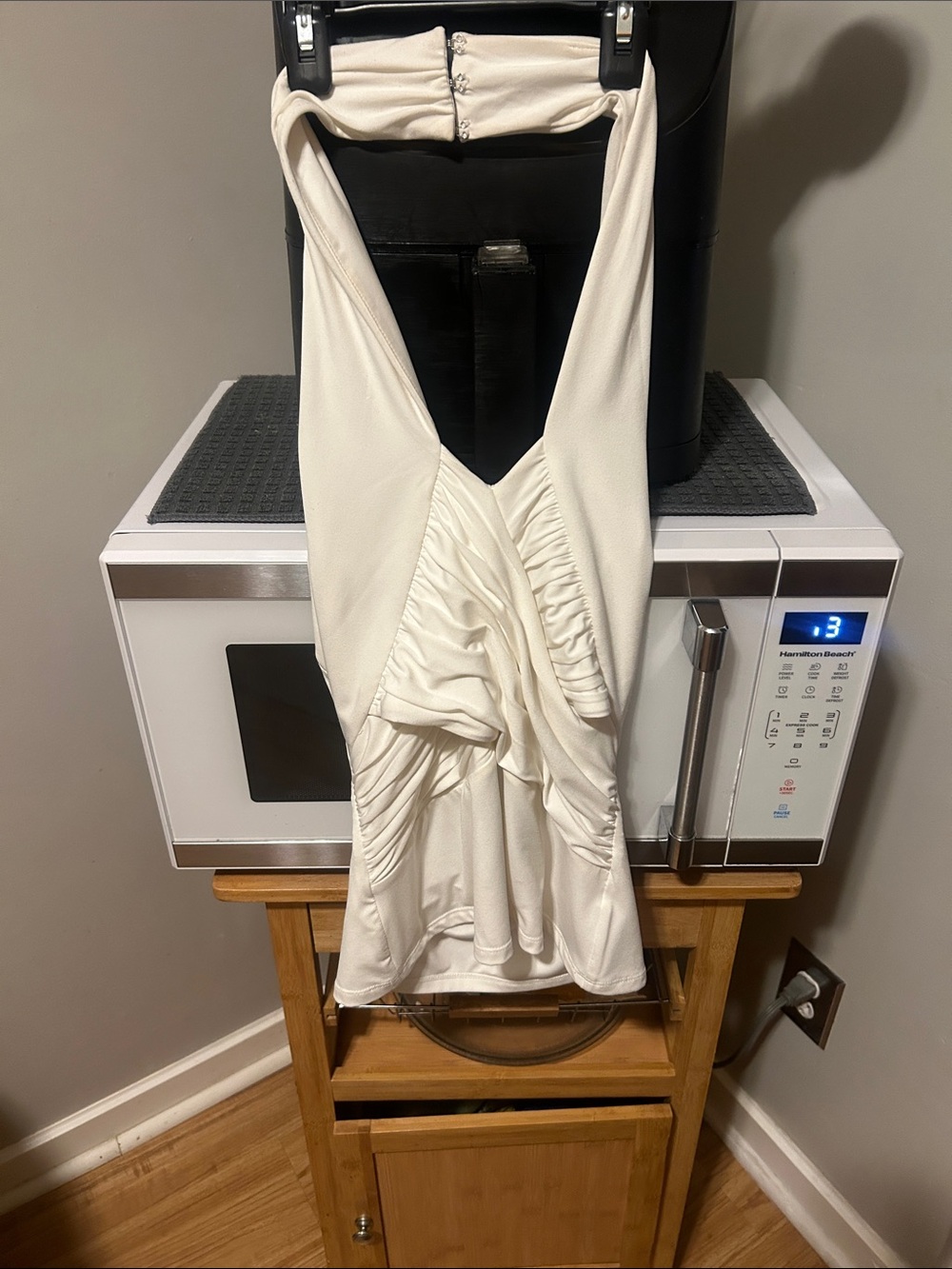 Marciano Cream Ruched Halter Mini Dress